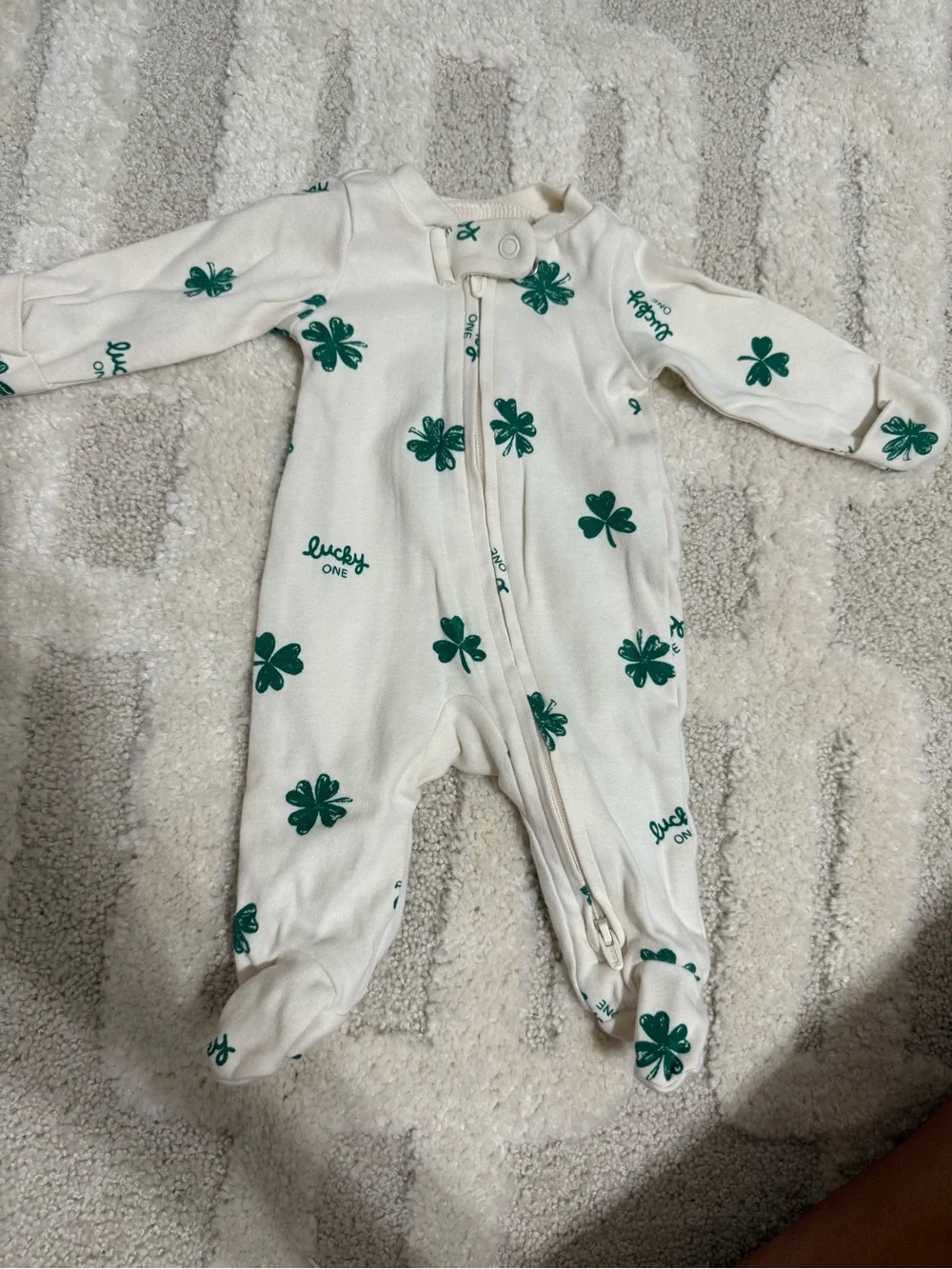 Carter's Cream Footed One-Piece with Green Clover Print